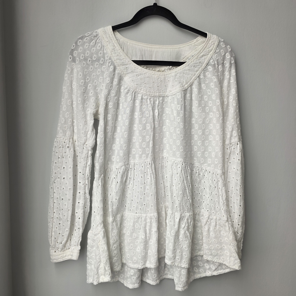 Meadow Rue By Anthropologie Off White Cream Eyelet Blouse